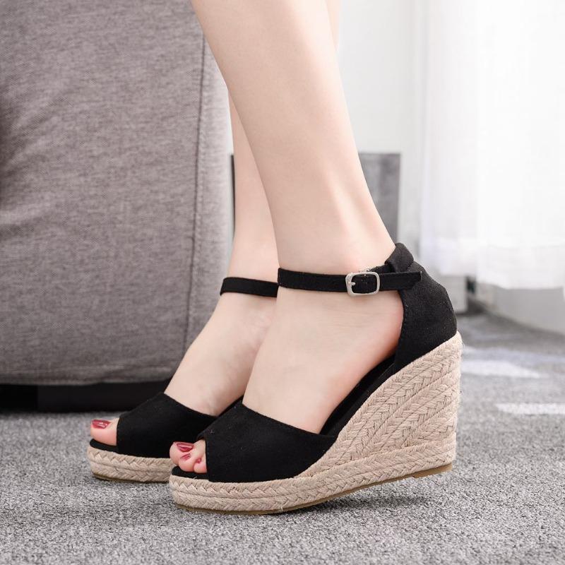 Fashion 9CM Bohemia Style Womens Sandals Hemp Rope High Heel Fish Mouth On Peep Toe Platform Wedges