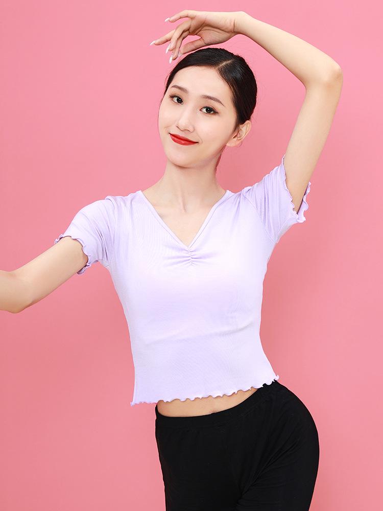 Huayu Women's Short Sleeve V-Neck Modal Dance Top for Adults