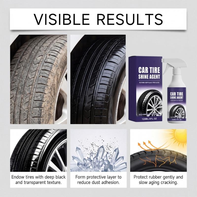 Long Lasting Tire Dressing Sprayed with Water Based Formula Quick Dry High Gloss UVB Protection for Car Motorcycle Tires