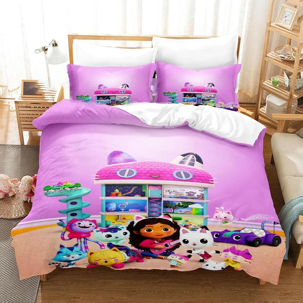 3D Printed Gabby Dollhouse Bedding Set Cartoon Duvet Cover Double Twin Full Queen King Adult Kids Bedclothes Quilt Cover