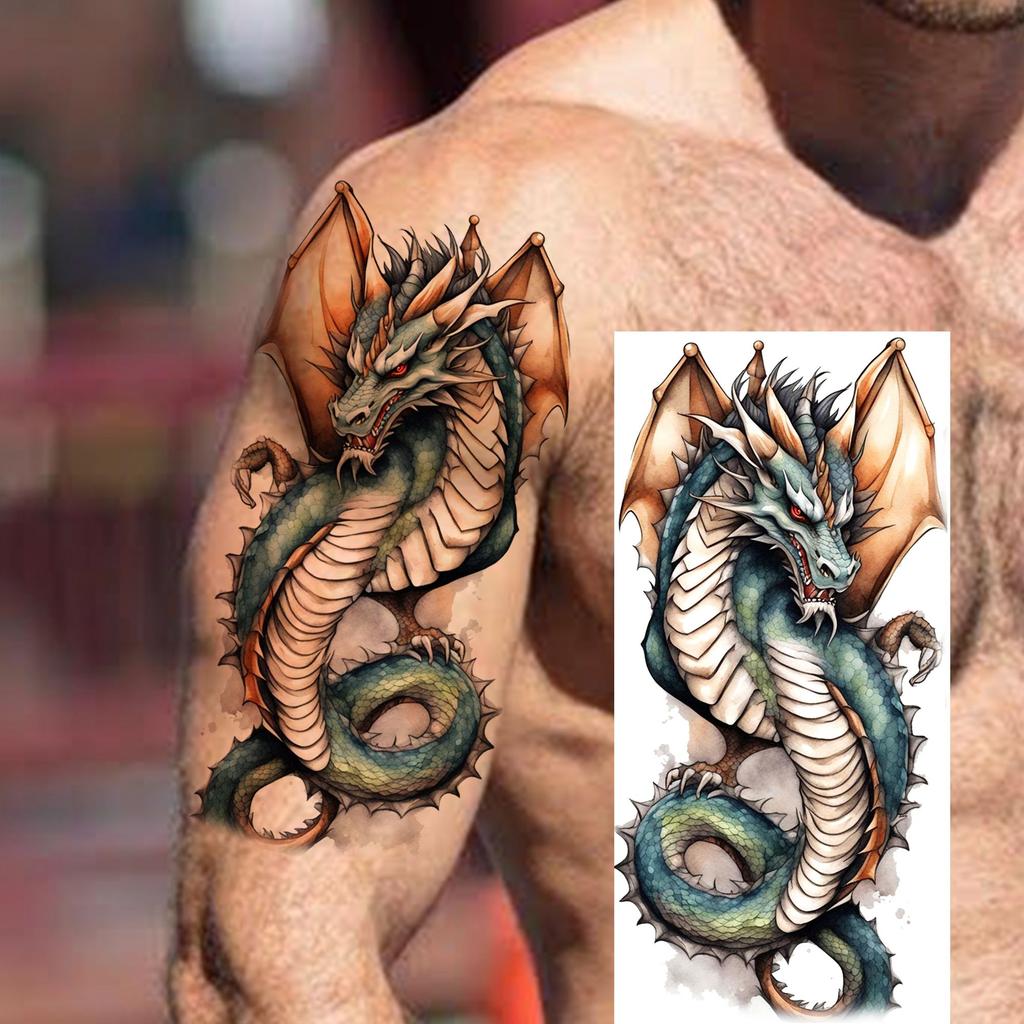 1 Foglio Tatuaggi Temporanei Drago Cobra Serpente Aggressivi Per Uomini Donne Braccio Tatuaggi Impermeabile Realistico Falso Tatuaggio Adesivo Lunga Durata