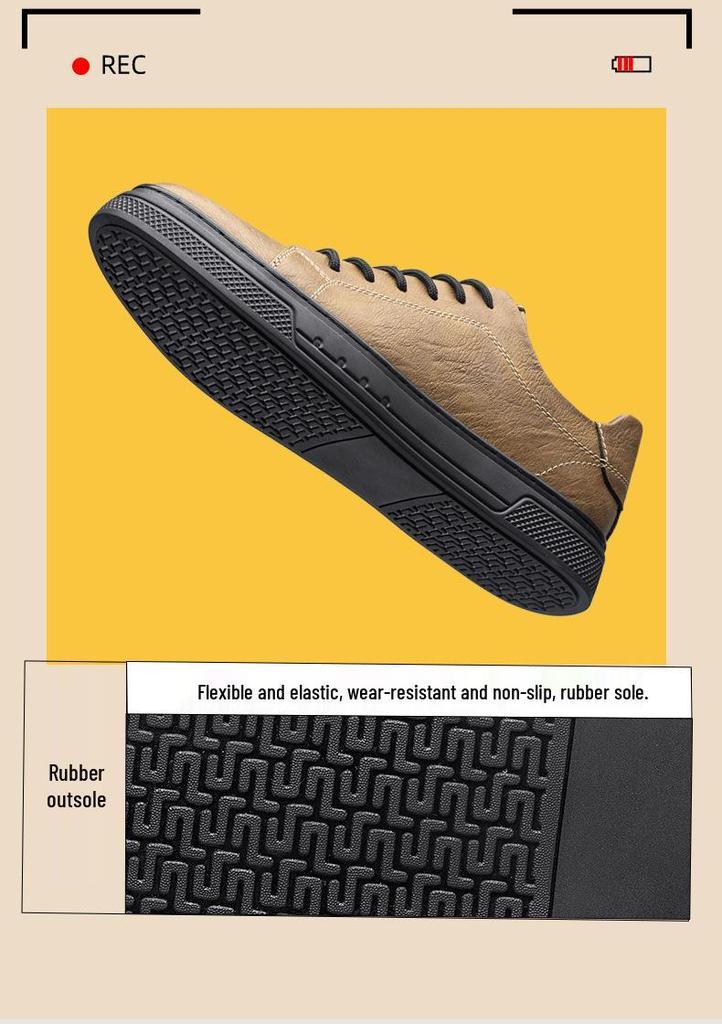 Men's Casual Leather Low-Top Sneakers: British Style Versatile Sports & Work Shoes
