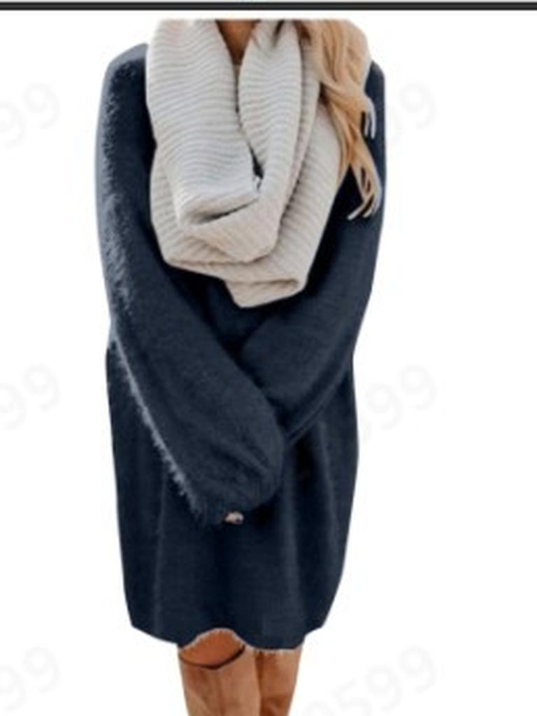 Fall Winter Women's Long Sleeve Loose Knit Fleece Maxi Dress