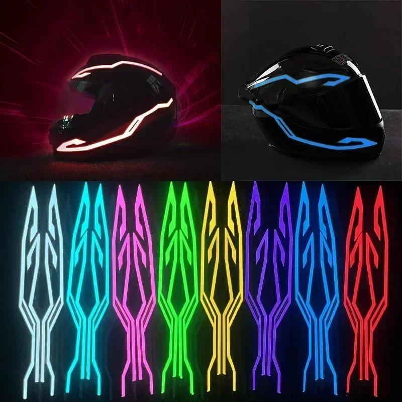 Waterproof Motorcycle Bike Helmet LED Cold Light Strip EL Sticker 4 Flashing Warning Lights Night Riding Helmet Kit