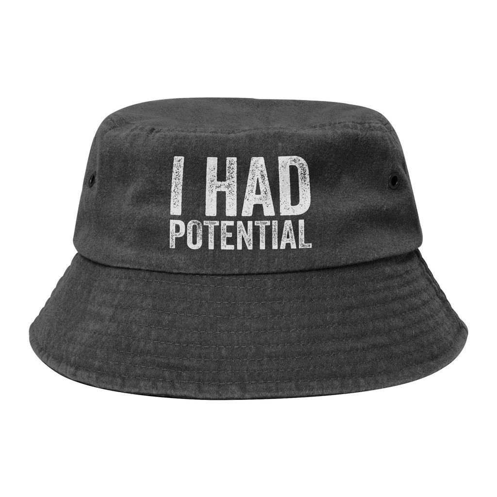 Women Unisex Distressed Cotton Bucket Hats Funny Meme I Had Potential Spring Headwear Outdoor Fishing Hat Project Hail Mary Panamka