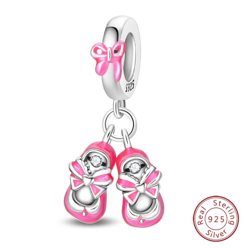 Fit 925 Silver Charms Beads Little Bear Lamb Little Flying Pig Pink Charms For Women DIY Birthday Jewelry Gift