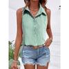 Women Green White Striped Sleeveless Button Down Shirt With Collar Casual Summer Top