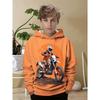Boys' Orange Off road Motorcycle Rider Hoodie, Dynamic Printed Boys' Trendy Cool Casual Hoodie