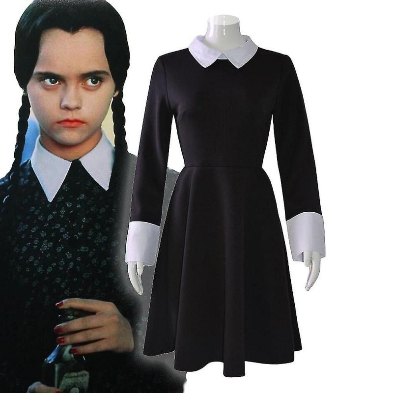 Anime The Addams Cosplay Family Wednesday Addams Costume Halloween Black Dress For Women Cosplay Costume