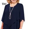 Layered Hem Flowy Dress Women Spring Summer Midi O-neck Half Sleeve Party Wedding Guest Elegant Chiffon