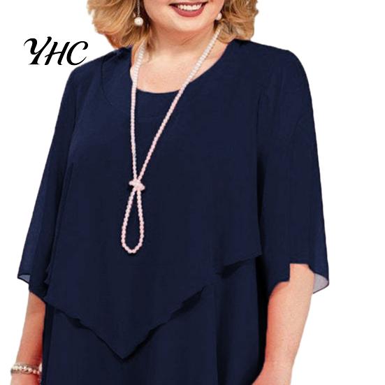 Layered Hem Flowy Dress Women Spring Summer Midi O-neck Half Sleeve Party Wedding Guest Elegant Chiffon