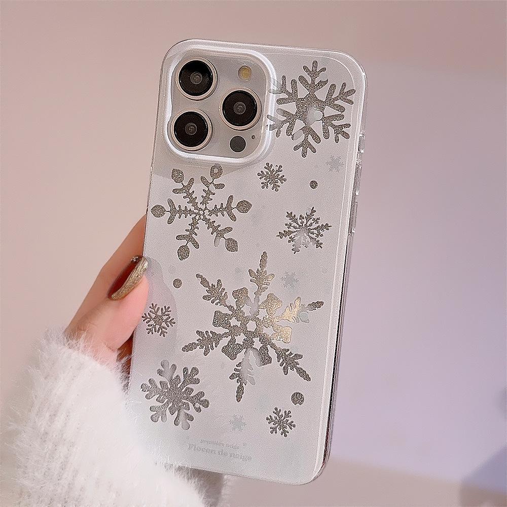 For iPhone 15 Pro Max Case Glitter Snowflake Pattern TPU Phone Cover