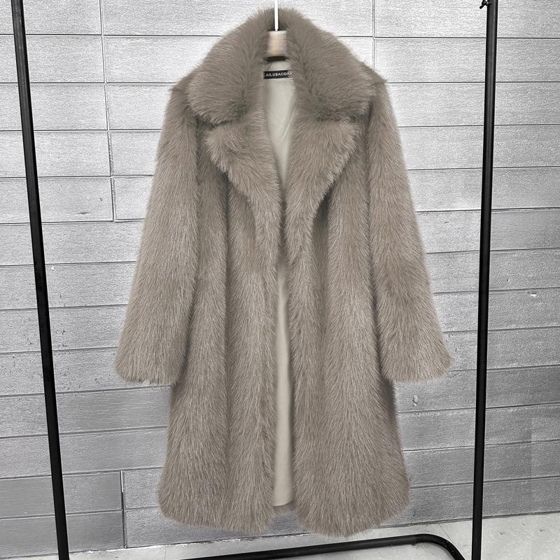 Women's Faux Fur Medium-Length Suit Collar Winter Overcoat