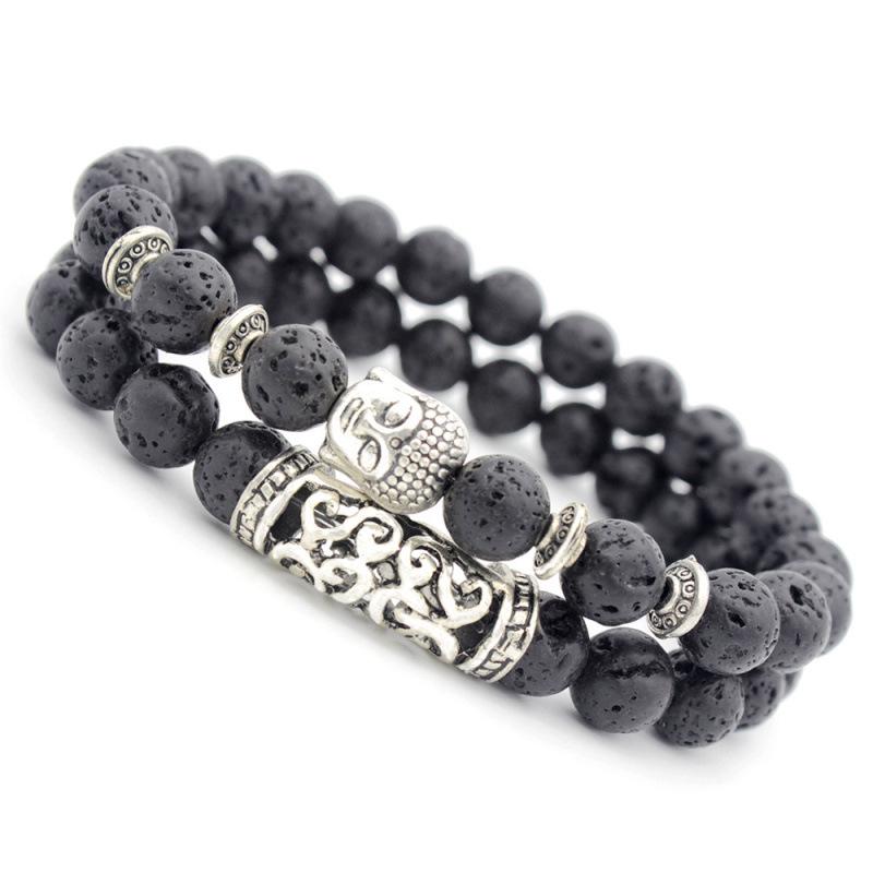 European & American Style Volcanic Rock Buddha Head Multi-Layer Bead Bracelet