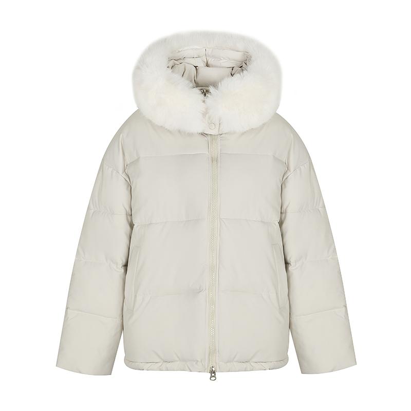 Mujer Otoño Invierno Color Sólido Acolchado de Algodón Grueso Abrigo Chaqueta con Capucha Cálido Piel Real