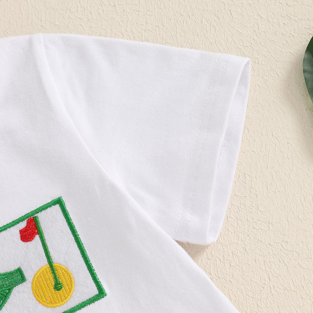Toddler Boys Shorts Set Golf Embroidered Short Sleeve Round Neck Tops Elastic Waistband Plaid Shorts
