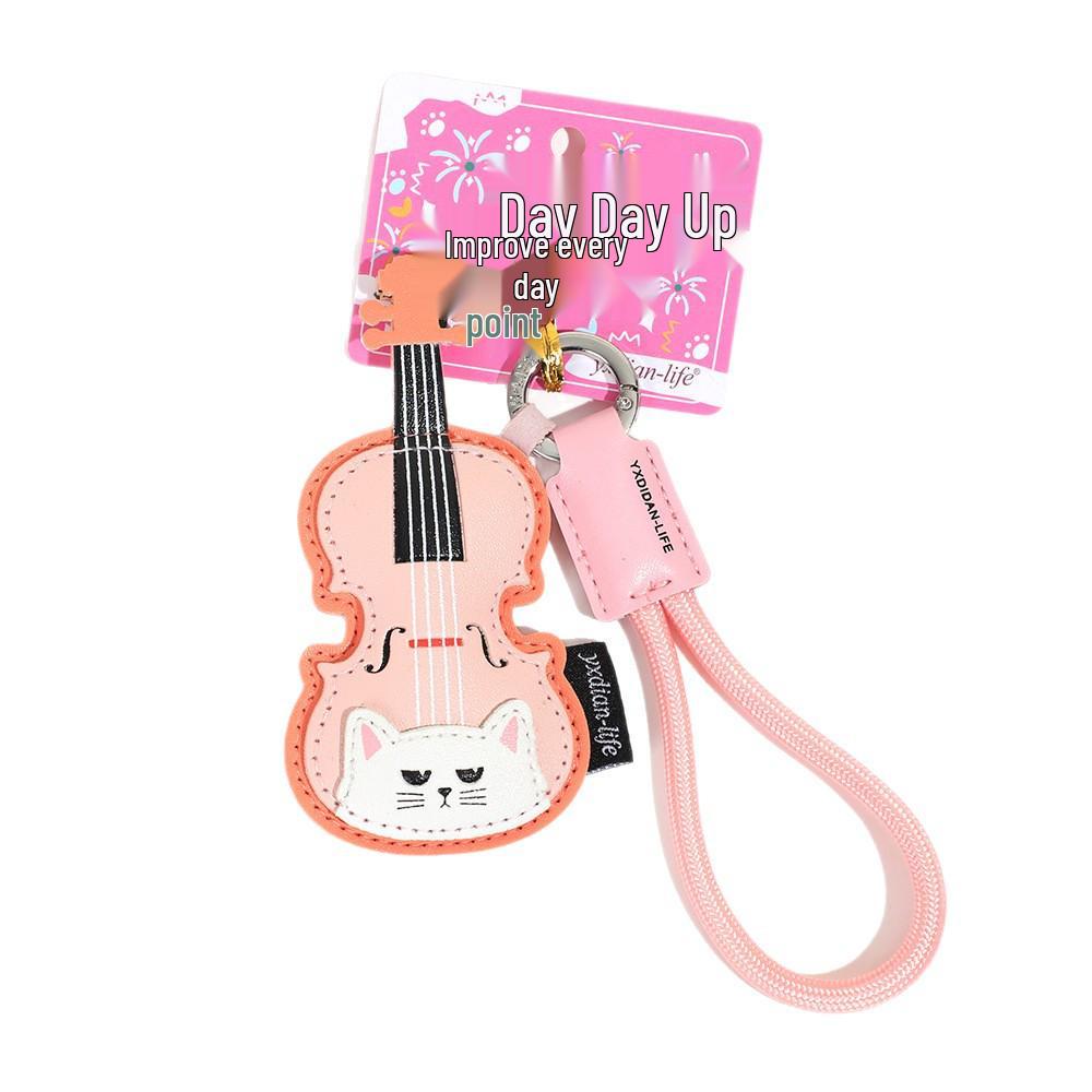 Pink Violin PU Leather Keychain - Cute Piano Series Backpack Pendant Gift for Girls
