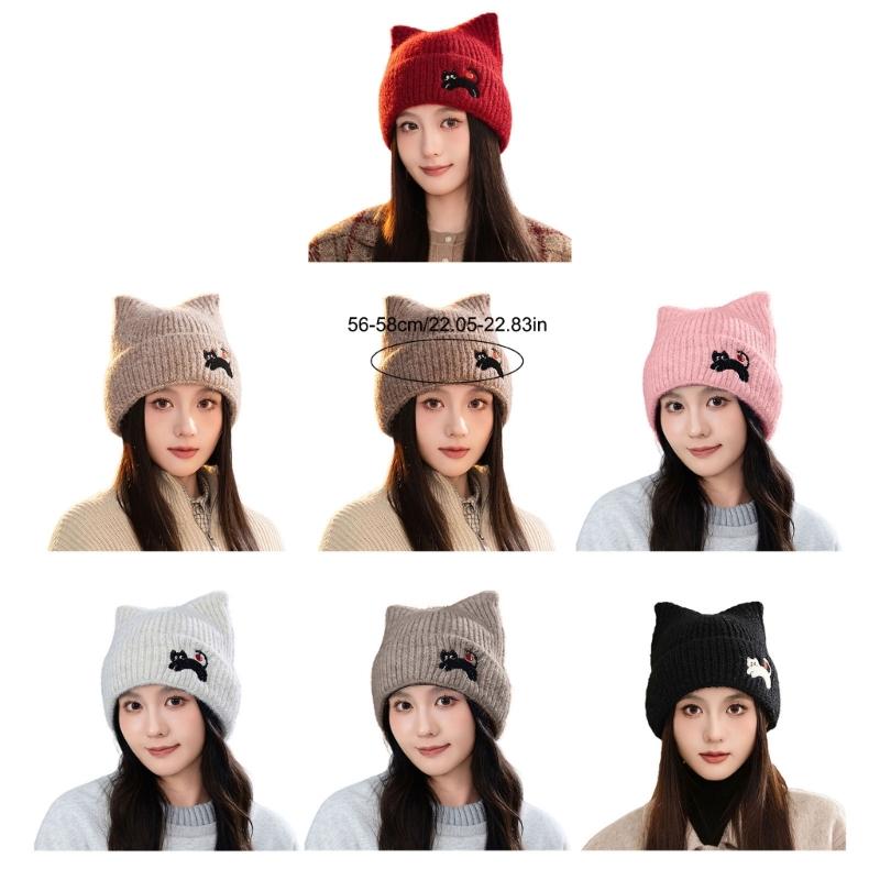Lovely Cats Ears Hat Women Soft Plush Knitted Hat Trendy Winter Warm Hat for Fall and Winter