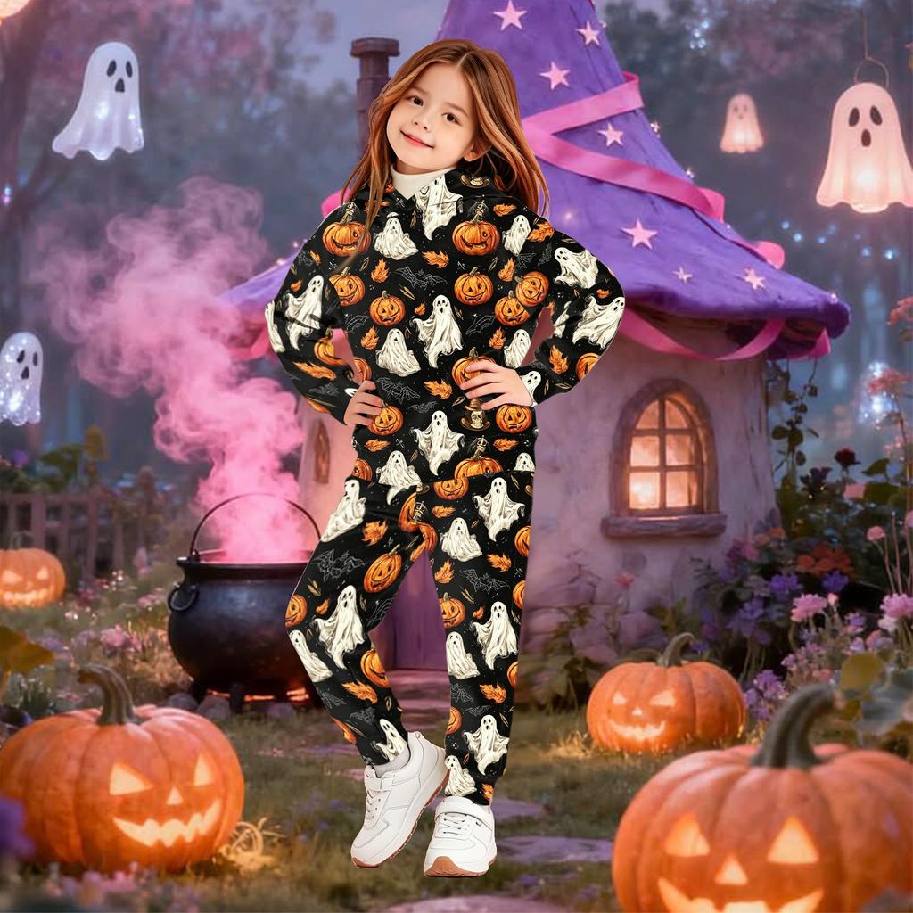 Kids Hoodie and Pants Set Halloween Print Pullover Sweatshirt for Boys Girls