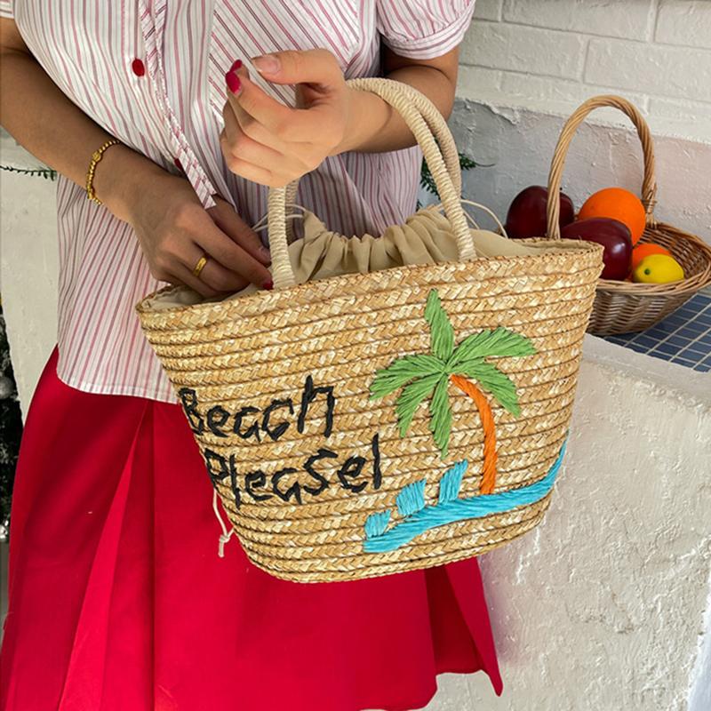 Yogodlns Spring/summer New Straw Fruit Embroidery String Casual Sweet Tote Bags Seaside Resort Atmosphere Shoulder Bags
