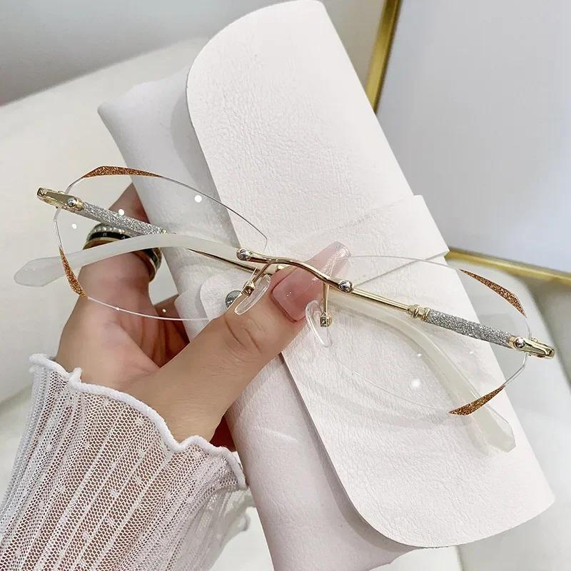 Fashionable Starlight Fine Flash Near Sight Glasses Diamond Cut Edge Frameless Perforated Myopia Glasses Anti Blue Eyeglasses