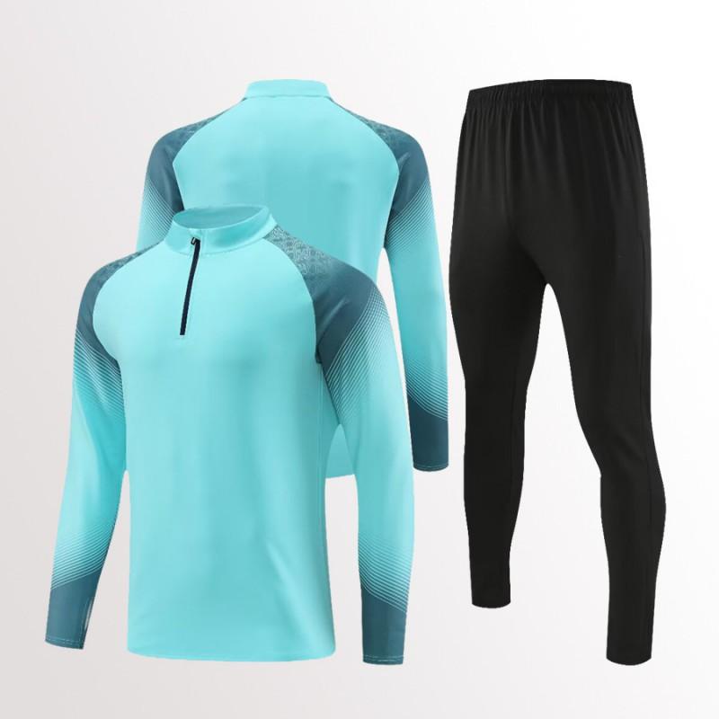 Mens Womens Soccer Training Kit Set Long Sleeve Half-Zip Hoodie Sports Jersey Uniform Breathable Quick-Dry
