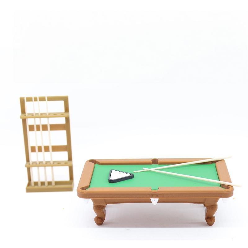 Mini Pool Table 112 Scale Dollhouse Billiard Model Kit 1 Set with Cue Rack for DIY Kids Play Room Setup