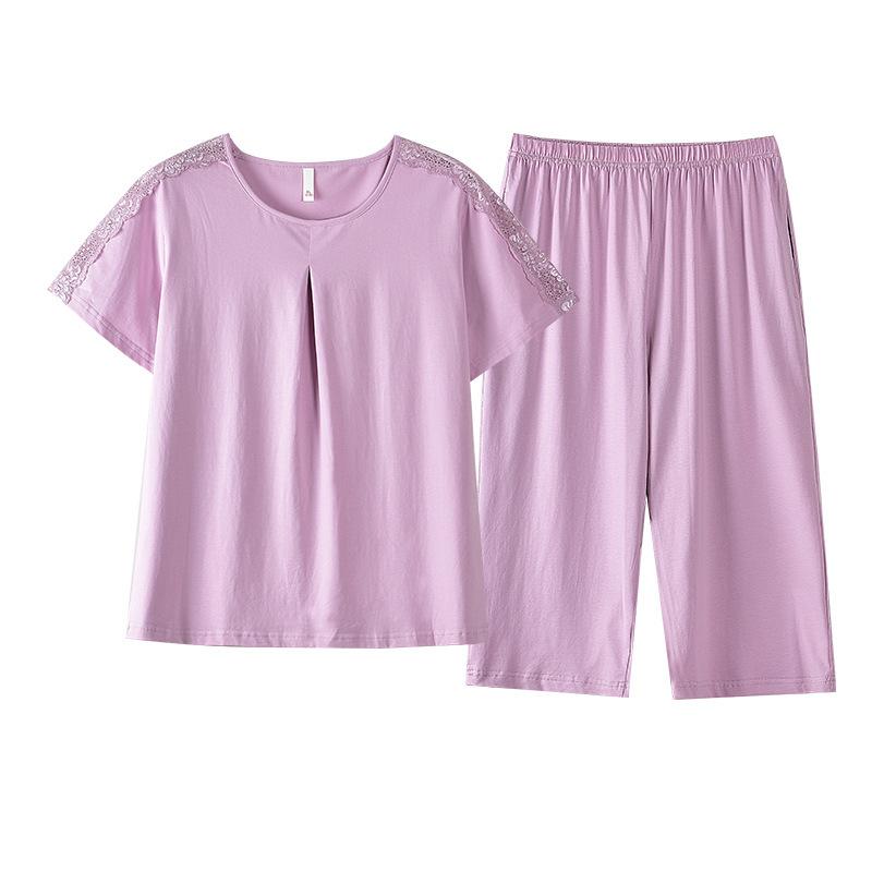 Pajamas Women's Summer Cotton Short-sleeved Cropped Pants Thin Princess Style Women's 1011 New Summer Mother Loungewear