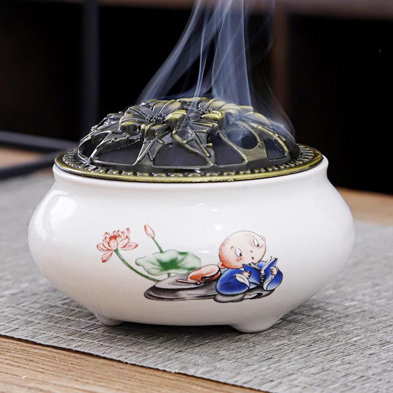 Celadon Ceramic Incense Burner for Home, Buddhist Supplies, Sandalwood Incense Path, Ice Crack Kiln Change Design.