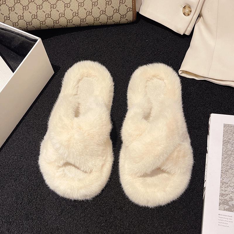 

Height-increasing thick-soled fluffy slippers for women, cute non-slip muffin soft-soled high-end lazy home cross-haired slippers 41