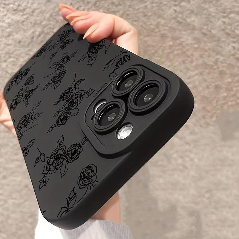 1 Black Rose Print Phone Case, Suitable for iPhone 17, 16, 15, Plus, Pro, Max Series Phones - Suitable for Use as a Gift