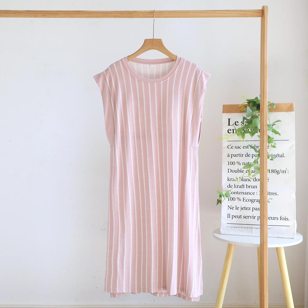 Damen ärmelloses Sommer-Nachthemd aus Modal mit integriertem BH, Große Größen, Lockerer Schnitt, Einteiliges Pyjama-Kleid