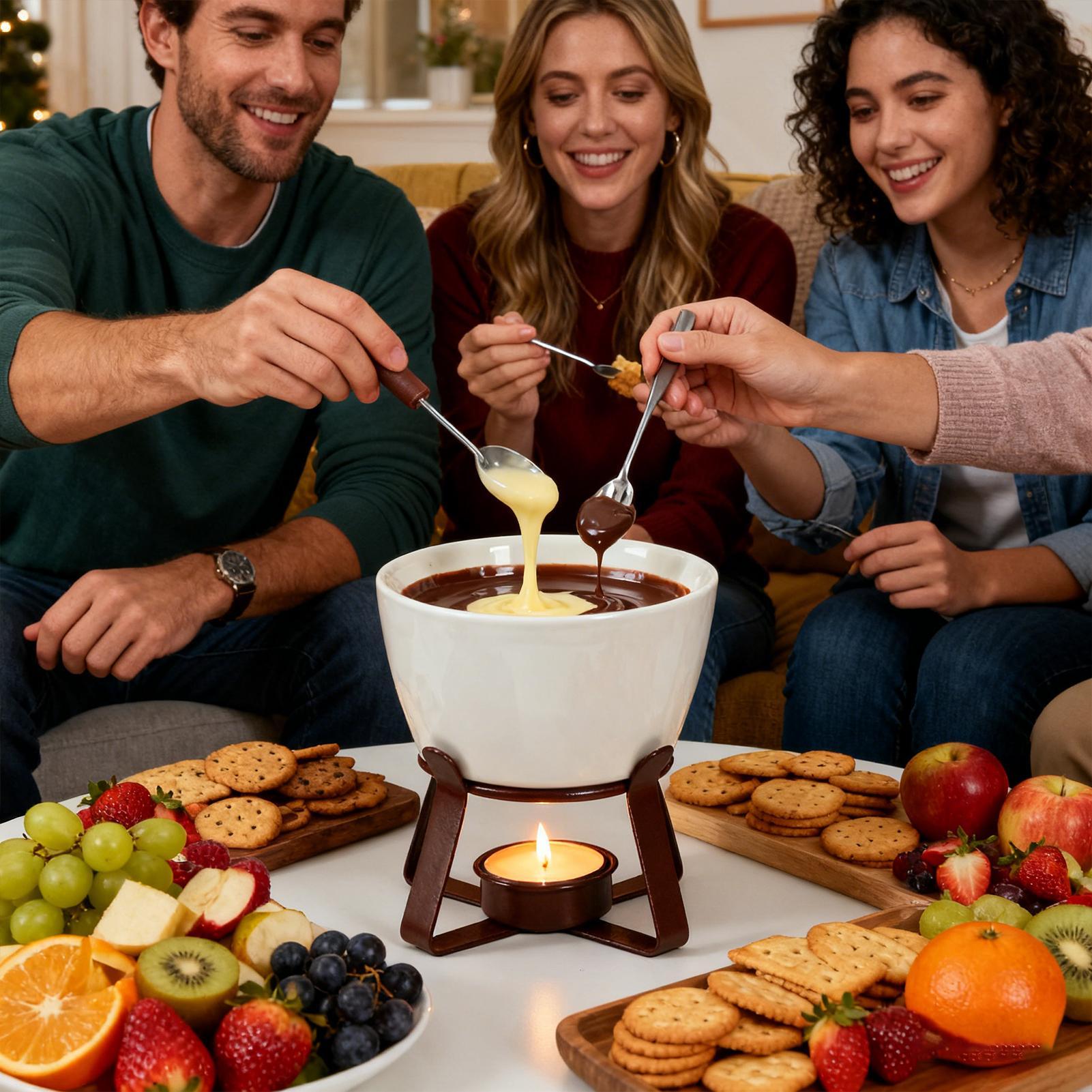 

Fondue Mug 300ml Ceramic Pot With Forks Handmade Chocolate Melter With Candle For Dessert Cheese Butter Snack Home Office Party China Mainland