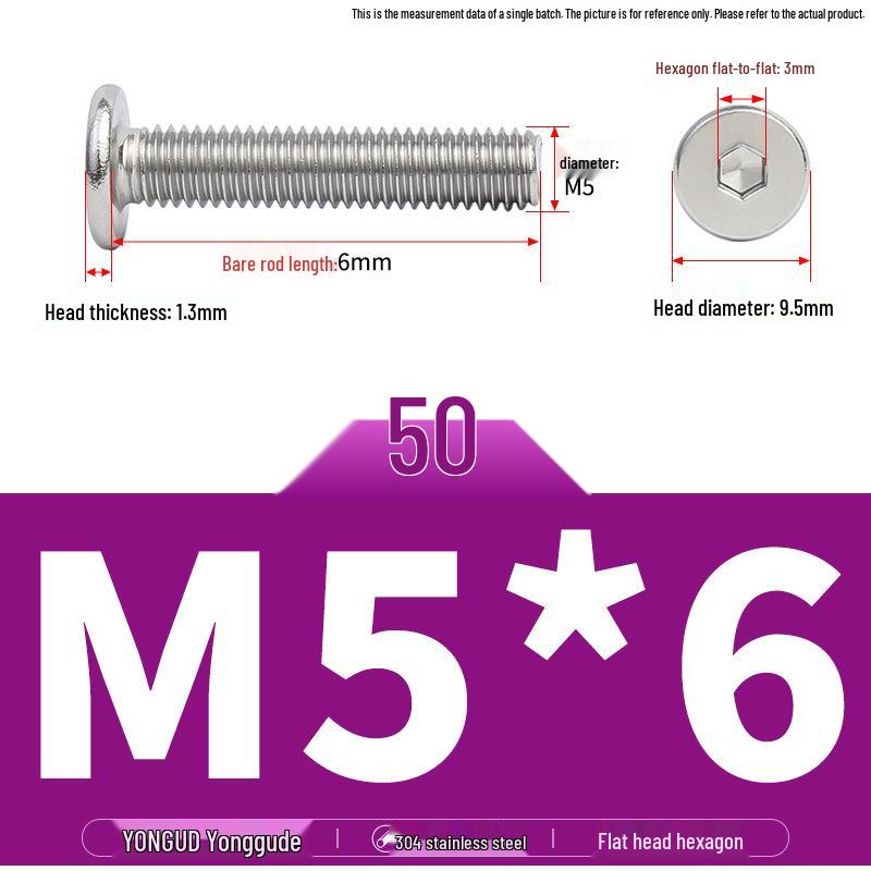 304 Stainless Steel Ultra-Thin Flat Head Hex Socket Bolt, M2-M12