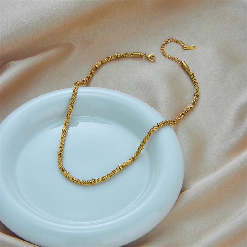 Gold Plated Mesh Chain Necklace with Spacer Beads Fashion Jewelry for Women