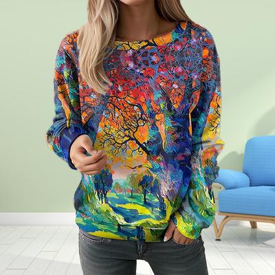 Fall Autumn Women'S Fashion O Neck Long Sleeve T-Shirt Loose Clothes Peach Blossom Spring Print T Shirt For Girls Street