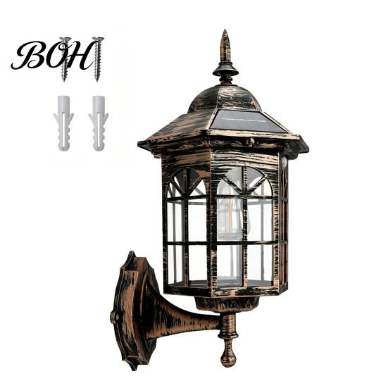Energy Saving Solar Lantern Vintage Wall Light, Motion Sensor Outdoor Sconce with Glass Courtyard Lighting Shade, Waterproof Garden for Patio