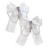 Set of 2 White Ribbon Clips with Heart Jewel and Cross Charms, Lolita, Dreamy, Cute, Gothic Lolita, Hair Clips, Hairpins, Hair Accessories [Used]
