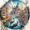 Metal Wall Art Gothic Venice Landscape Round Sign Water Reflection