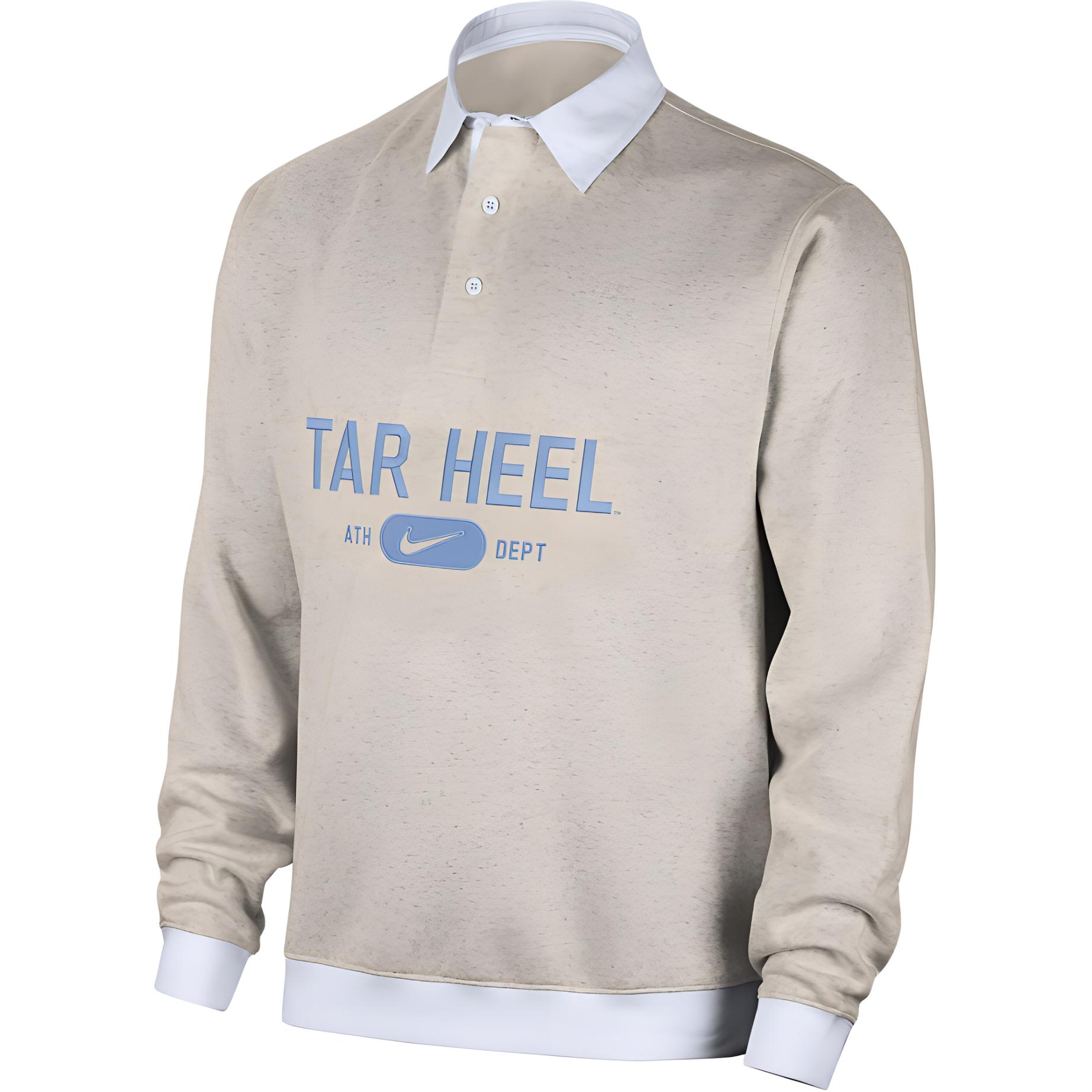 Nike UNC Club Fleece Mock Layer Long Sleeve Polo Shirt Men tops Birch Stone White FN7602-210 M