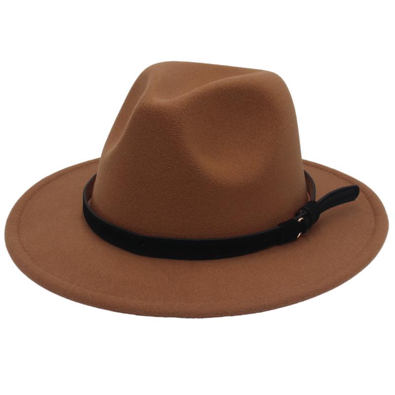 White & Black Panama Jazz Hat with Imitation Wool Wide Brim - Women's Autumn/Winter British Style