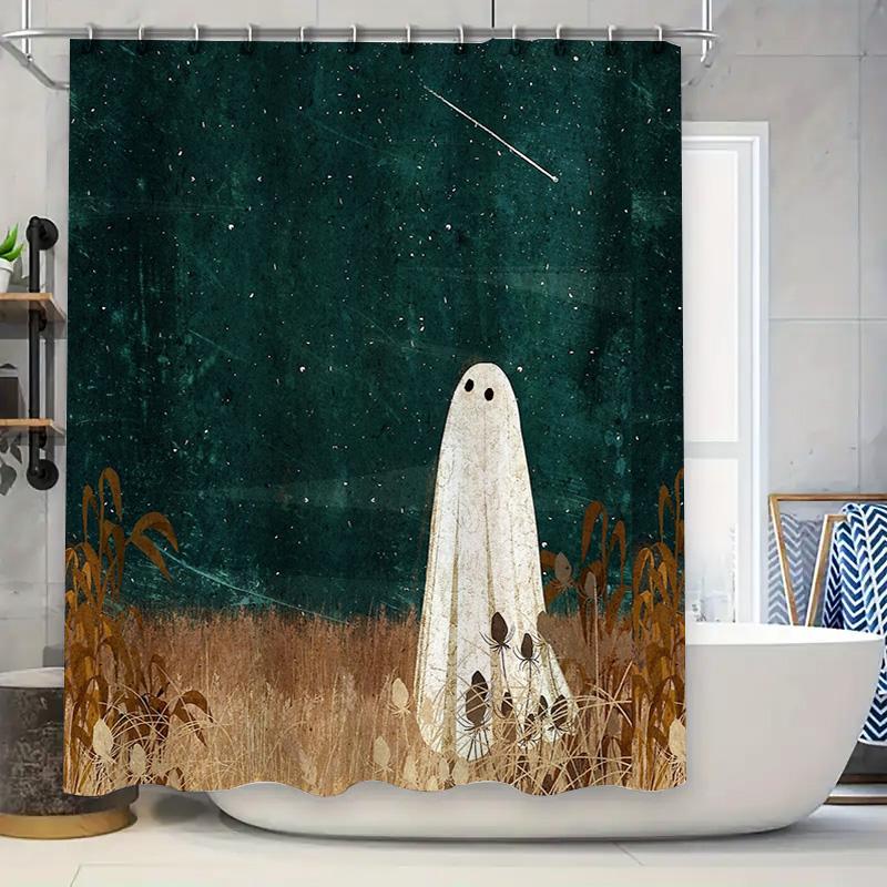 Spooky Ghost Shower Curtain Halloween Decor Gothic Horror Bathroom Set Vintage Creepy Wall Hanging Tapestry Home Decor W60H190(CM)-1 Pcs