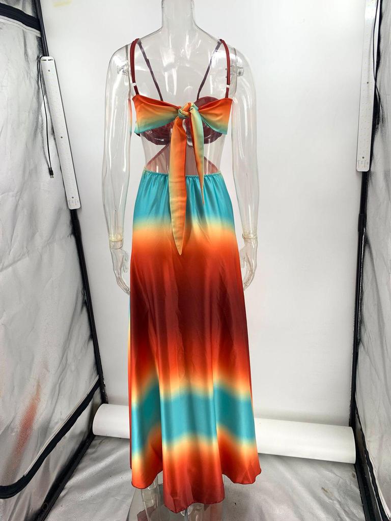 2025 Spaghetti Strap Gradient Island Style Beach Dress