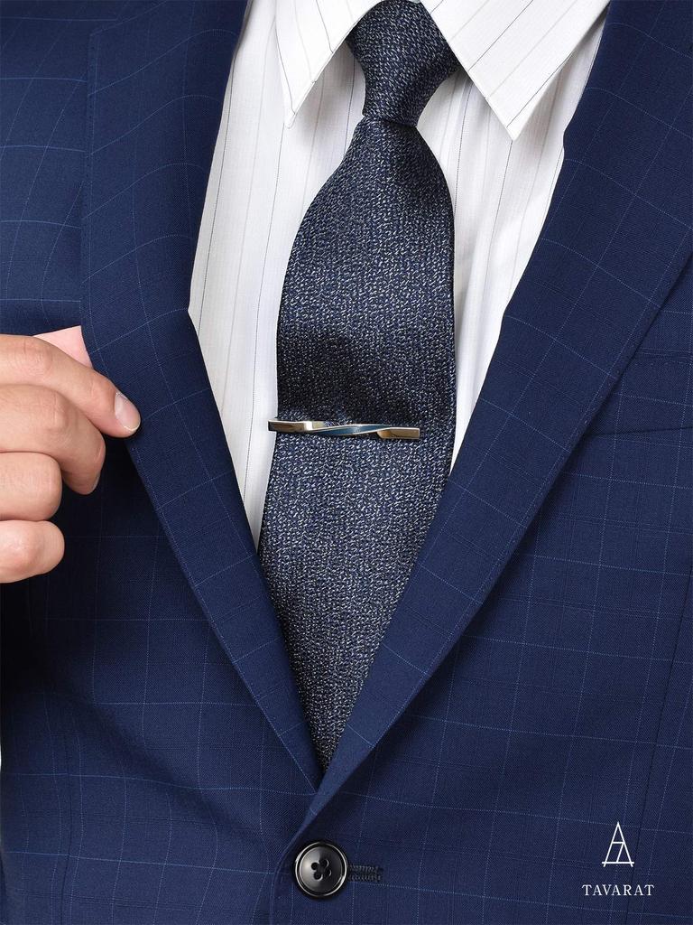 Tie Clip for Made In Genuine Crocodile Style [Tabarat] Men, Japan, Brass, Twisted, Leather, (Blue)