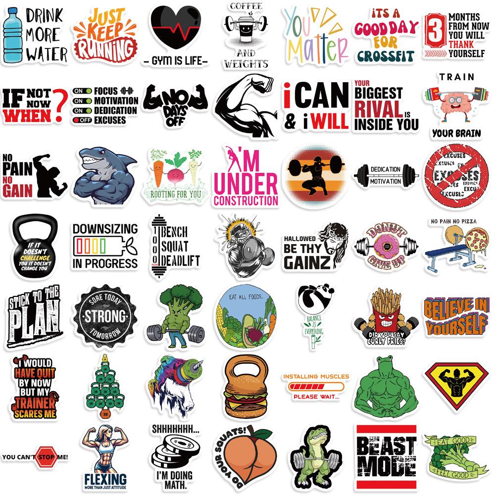 50 Cartoon Fitness Motivational Graffiti Stickers Party Decoration Guitar Notebook Suitcase DIY Waterproof