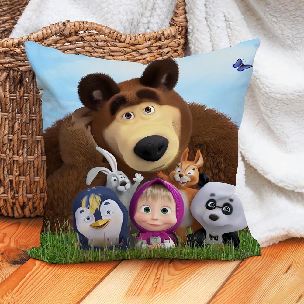 Cartoon M-Masha-A and the B-Bear-R Pillow Case Home Cushion Cover Suitable For Office Sofa Car Suitable For All Seasons