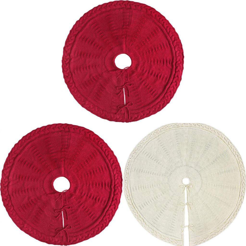 Christmas Tree Skirt Knitted Tree Skirt Cover With Decorative Embellishments For Holiday Parties And Gift Giving
