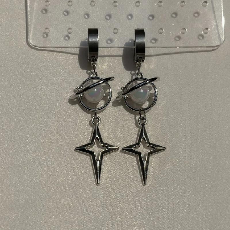 Neptune Dangle Earrings Nickel Free Hypoallergenic Y2K Goth Punk Edgy Grunge Jewelry Silvery Tone