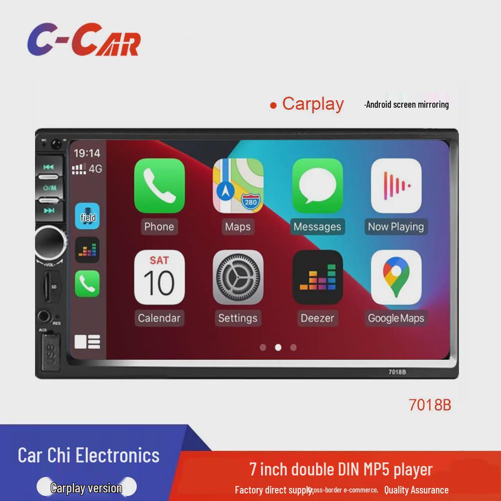 HD Auto MP5 prehrávač s kapacitným dotykovým displejom, CarPlay, Bluetooth hovormi a cúvacou kamerou, Model 7018B