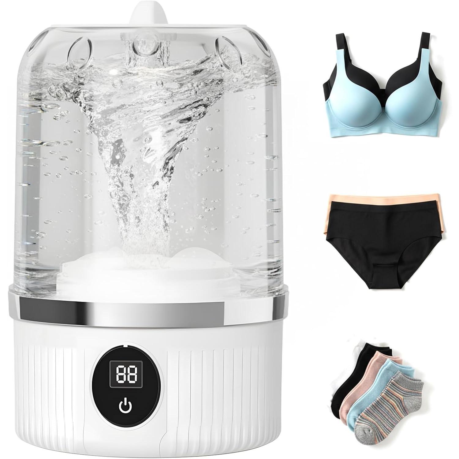 Portable Mini Washing Machine, Rechargeable Cordless Underwear Washer, Ultrasonic Travel Laundry Cup for Bras/Underwear/Socks, Compact Washer f белый